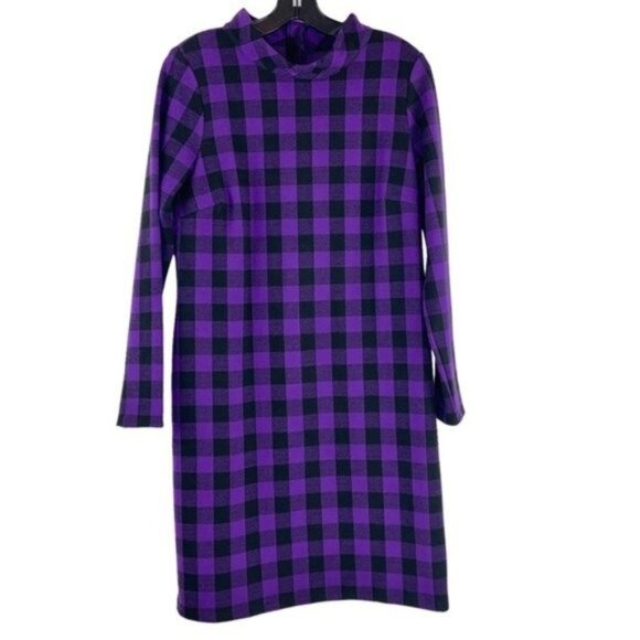 Talbots Purple and Black Plaid Buffalo Check Long Sleeve Dress - Picture 2 of 7